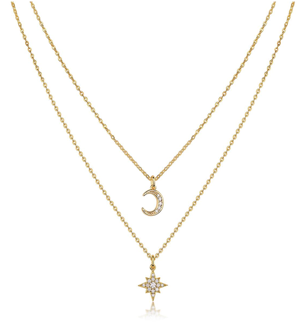 Layered Moon & Star Necklace Pavé – S925