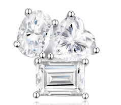 Studs Trio Mix Cuts Ovale / Cœur / Émeraude Moissanite VVS – S925