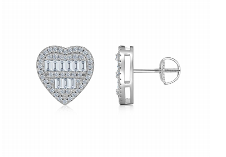 Studs Cœur Baguette Pavé Moissanite VVS – S925