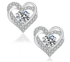 Studs Cœur Double Contour Pavé Moissanite VVS – S925