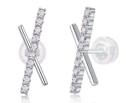 Studs Barres Croisées Pavées Moissanite VVS – S925