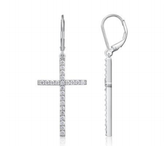 Boucles d’Oreilles Drop Croix Pavée Moissanite VVS – S925