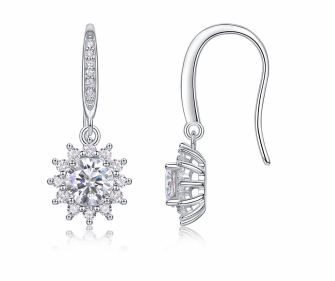 Boucles d’Oreilles Drop Fleur Halo Moissanite VVS – S925