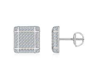 Square Pavé Stud Earrings Moissanite VVS – S925