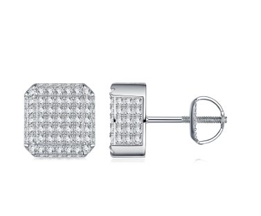 Octagonal Pavé Stud Earrings Moissanite VVS – S925