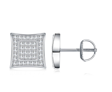 Concave Square Pavé Stud Earrings Moissanite VVS – S925