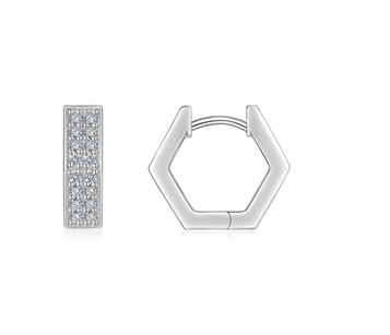 Hexagonal Iced Huggie Earrings Moissanite VVS – S925