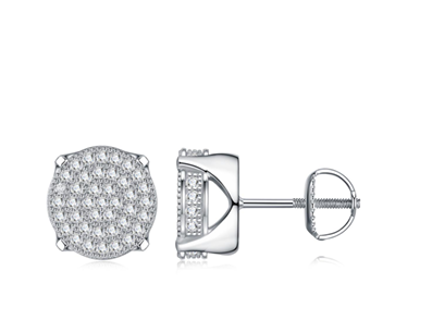 Round Iced Pavé Stud Earrings Moissanite VVS – S925