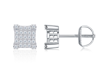 Concave Square Iced Stud Earrings Moissanite VVS – S925