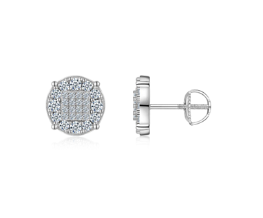 Round Iced Grid Stud Earrings Moissanite VVS – S925