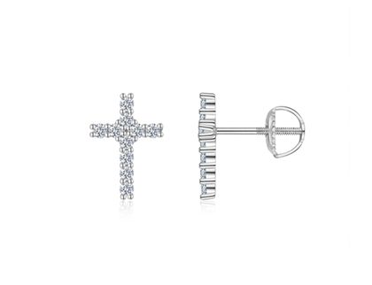 Cross Pavé Stud Earrings Moissanite VVS – S925