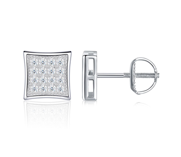 Concave Square Pavé Stud Earrings Moissanite VVS – S925
