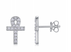 Ankh Cross Pavé Stud Earrings Moissanite VVS – S925
