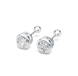 Round Bezel Solitaire Stud Earrings Moissanite VVS – S925