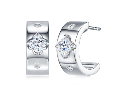 Floral Solitaire Huggie Earrings Moissanite VVS – S925