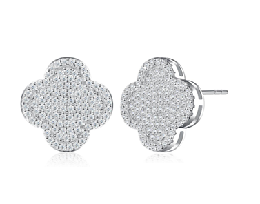 Clover Iced Pavé Stud Earrings Moissanite VVS – S925