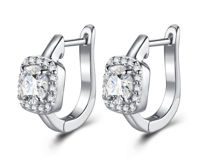 Cushion Halo Huggie Earrings Moissanite VVS – S925