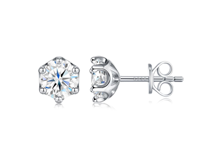 Hexagonal Solitaire Stud Earrings Moissanite VVS – S925