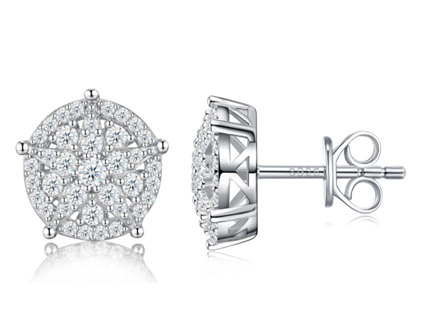 Round Iced Cluster Stud Earrings Moissanite VVS – S925