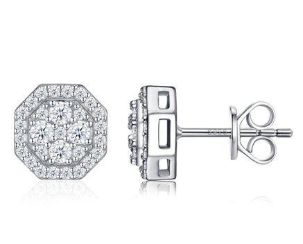 Octagonal Double Halo Stud Earrings Moissanite VVS – S925