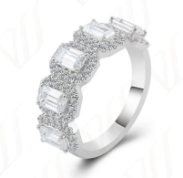 Bague Multi Émeraude Halo Moissanite VVS – S925