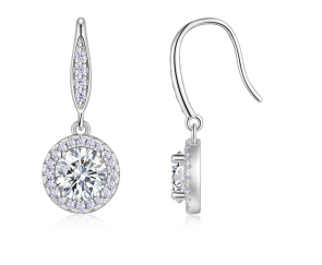 Boucles d’Oreilles Drop Halo Pavé Moissanite VVS – S92