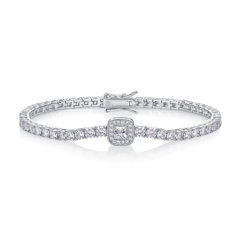 Bracelet Tennis Cushion Halo Moissanite VVS – S925