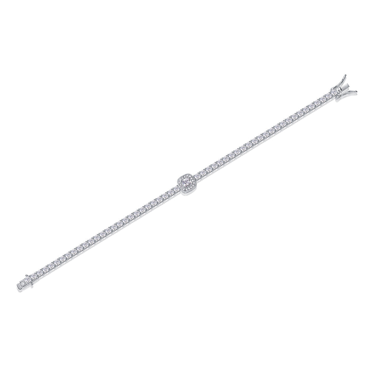 Bracelet Tennis Cushion Halo Moissanite VVS – S925