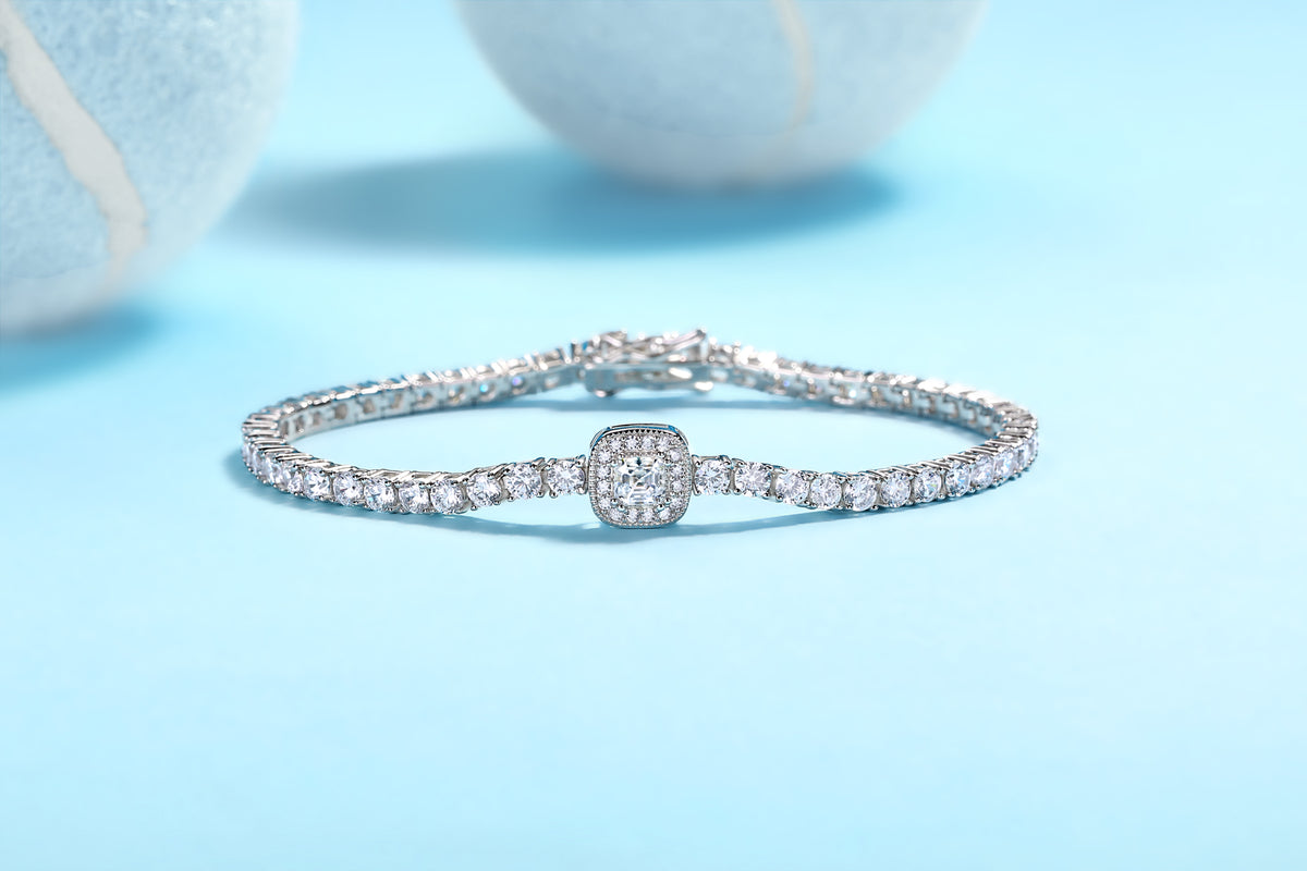 Bracelet Tennis Cushion Halo Moissanite VVS – S925