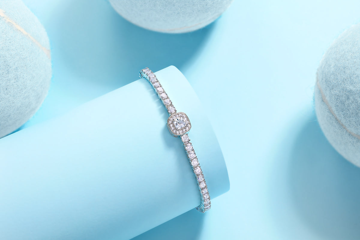 Bracelet Tennis Cushion Halo Moissanite VVS – S925