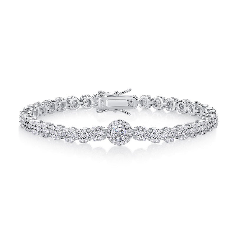 Bracelet Tennis Solitaire Halo Moissanite VVS – S925