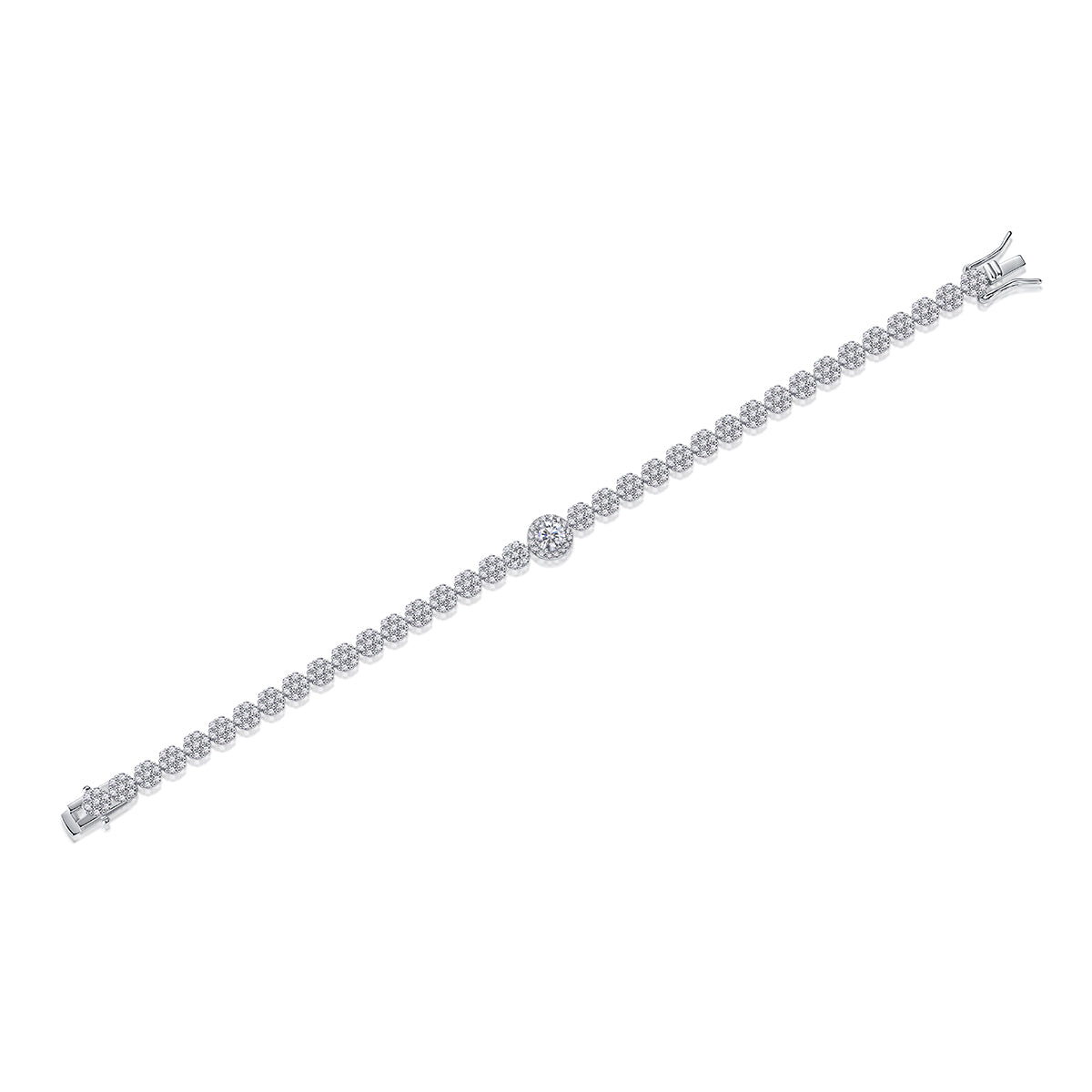 Bracelet Tennis Solitaire Halo Moissanite VVS – S925