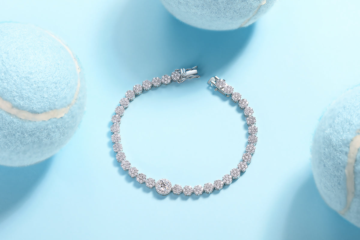 Bracelet Tennis Solitaire Halo Moissanite VVS – S925
