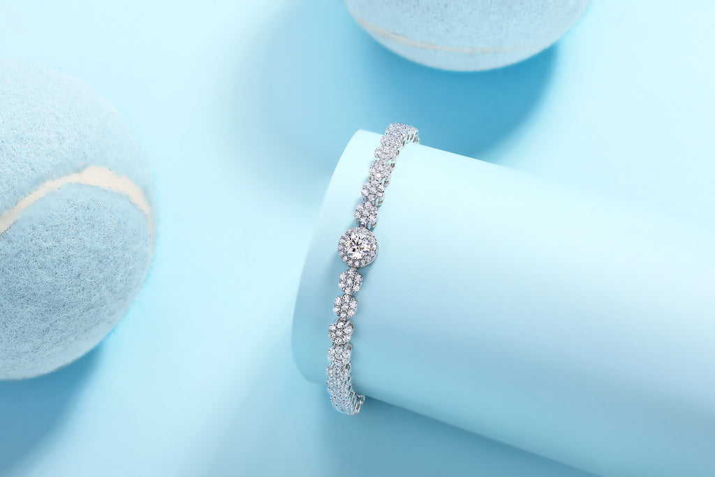 Bracelet Tennis Solitaire Halo Moissanite VVS – S925