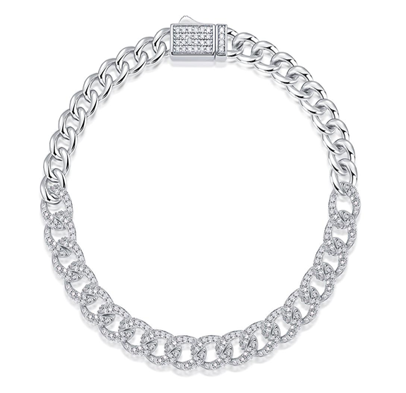 Half Iced Cuban Link Bracelet Moissanite VVS – S925