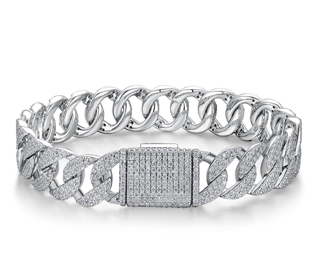 Half Iced Oversized Cuban Link Bracelet Moissanite VVS – S925