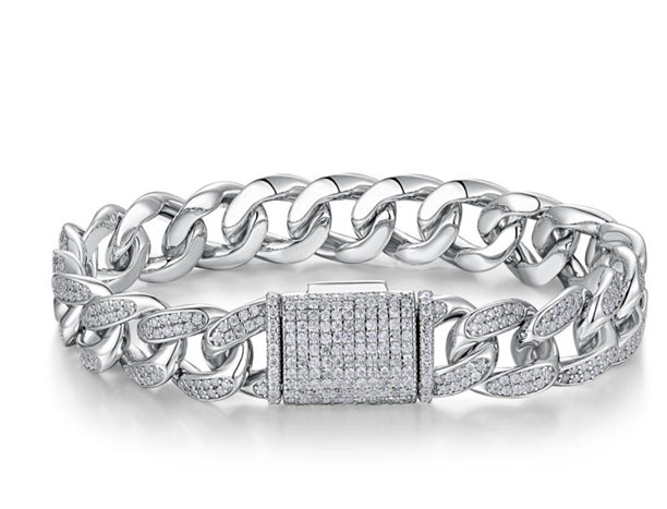 Two-Tone Iced Cuban Link Bracelet Moissanite VVS – S925