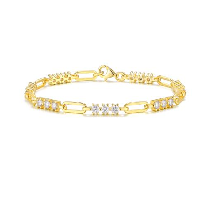 Paperclip & Iced Bar Bracelet Moissanite VVS – S925