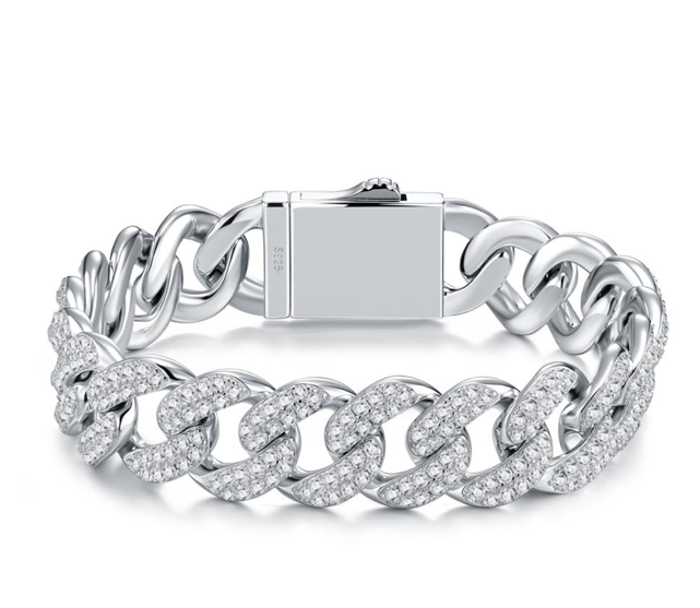 Half Iced Cuban Link Bracelet Moissanite VVS – S925