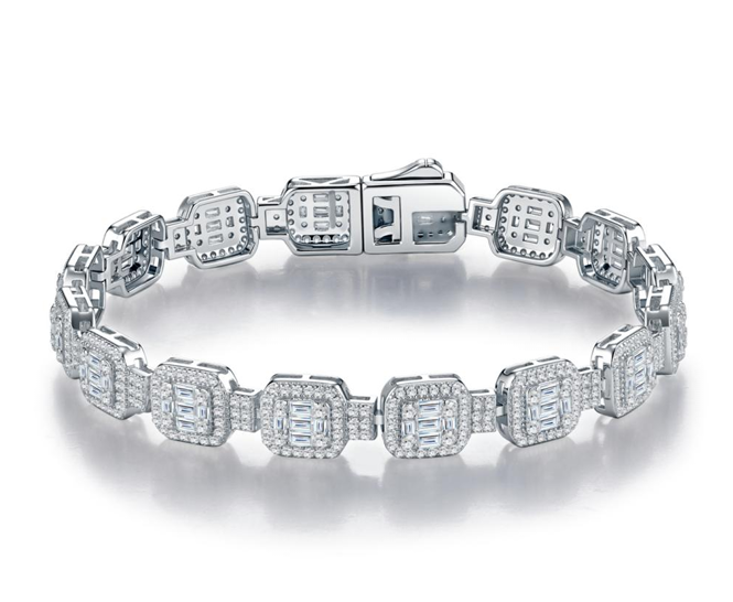 Baguette Halo Link Bracelet Moissanite VVS – S925