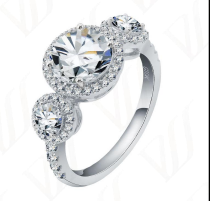 Bague Double Halo Rond Moissanite VVS – S925