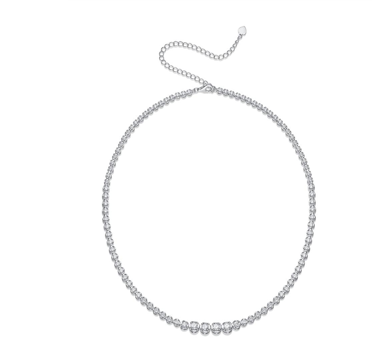 Graduated Bezel Tennis Necklace Round Moissanite VVS – S925