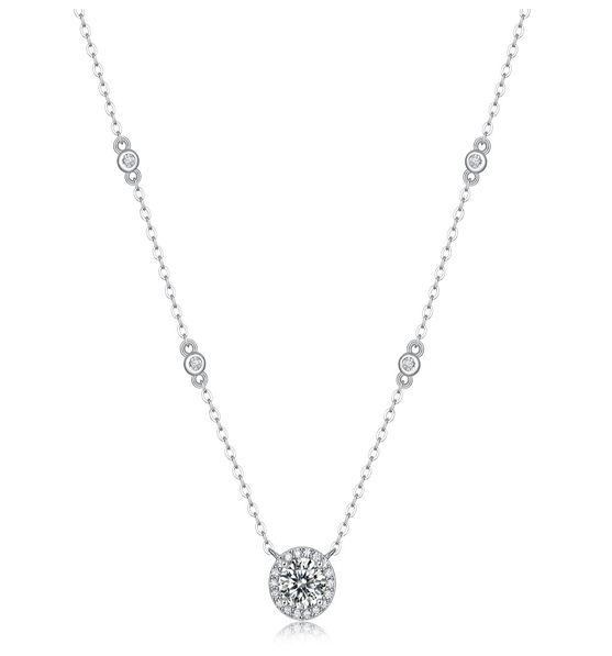 Halo Solitaire Necklace Round Moissanite VVS – S925