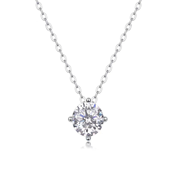 Solitaire Necklace Round Moissanite VVS – S925