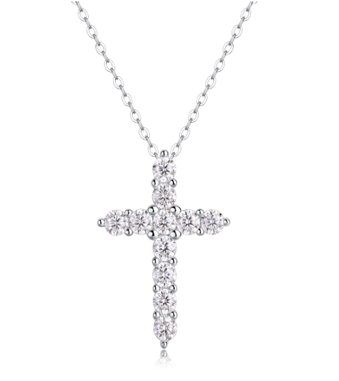 Cross Necklace Round Moissanite VVS – S925