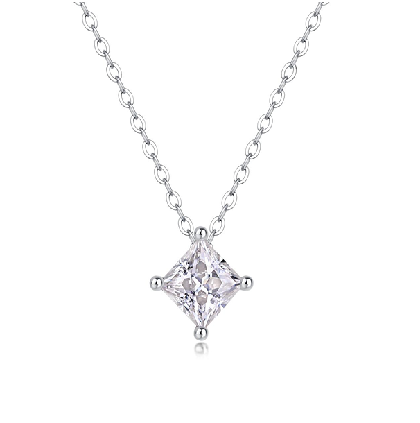 Princess Solitaire Necklace Moissanite VVS – S925