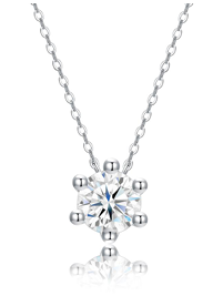 Six Prong Solitaire Necklace Round Moissanite VVS – S925
