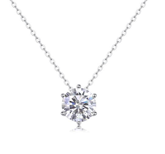 Six Prong Solitaire Necklace Round Moissanite VVS – S925