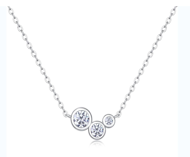 Three Bezel Necklace Round Moissanite VVS – S925