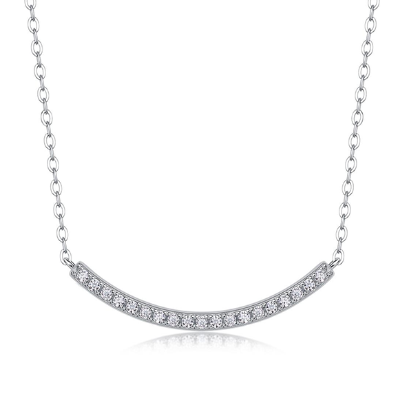 Curved Bar Pavé Necklace Moissanite VVS – S925